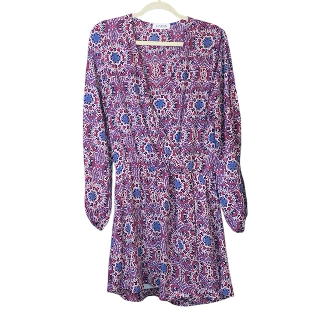 Leyden Purple/Blue Abstract Boho Knee Length Dress, Size Medium